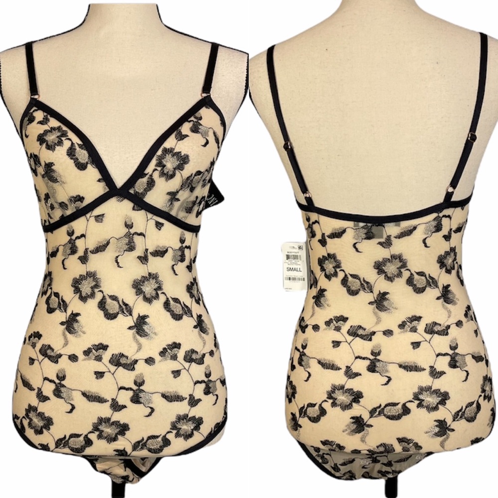 NWT INC International Concepts Sheer Mesh Metallic Floral Sexy Bodysuit Size S - Picture 2 of 16